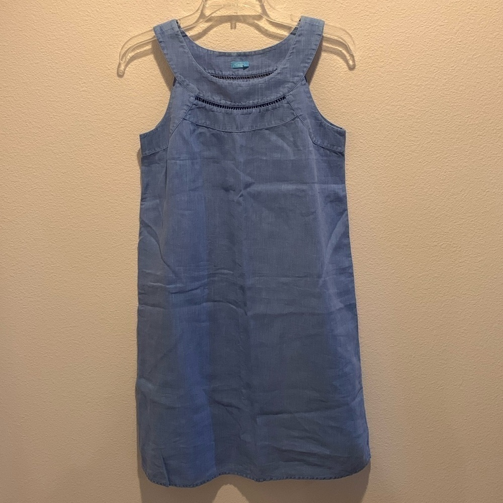 J. McLaughlin Linen Summer Dress in Light Blue. Nice Neckline Detail. US XS.